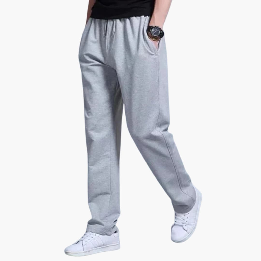 Men's gray jogger pants elastic waistband drawstring closure side pockets relaxed athletic fit