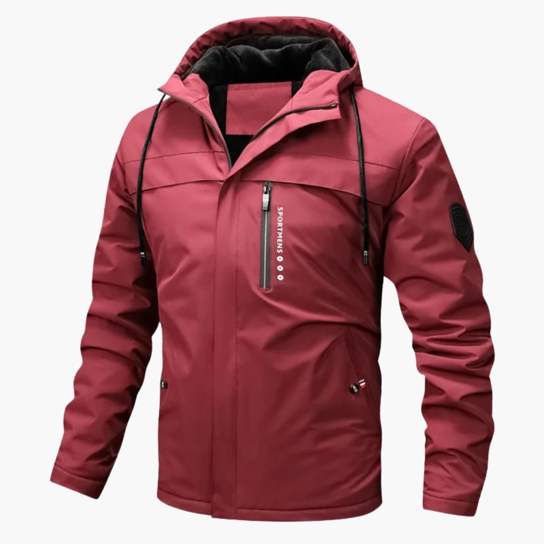Men's quilted hooded jacket black full-zip closure multiple pockets durable everyday outerwear