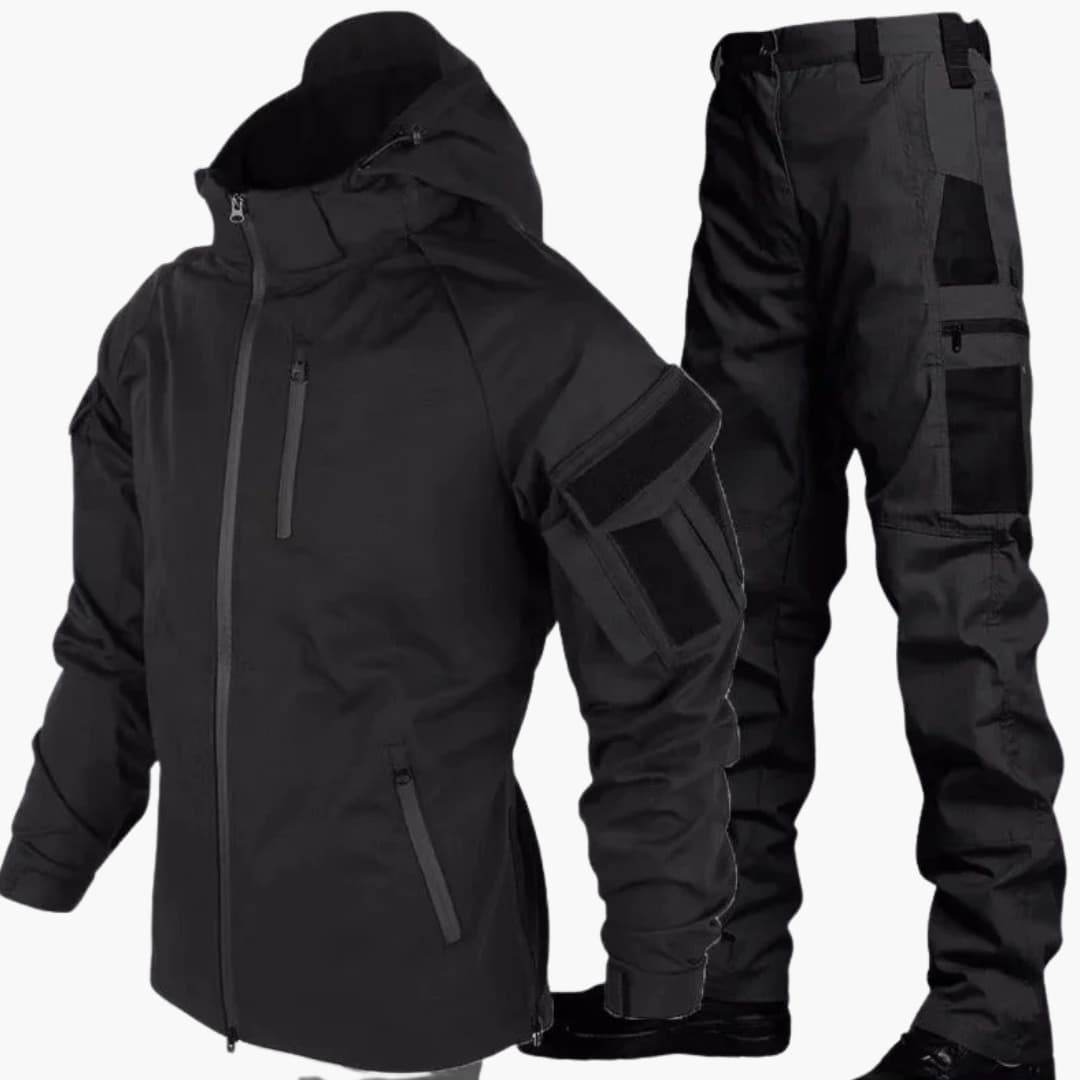 Men's outdoor jacket and pants set high collar zip front with pockets all-weather two-piece