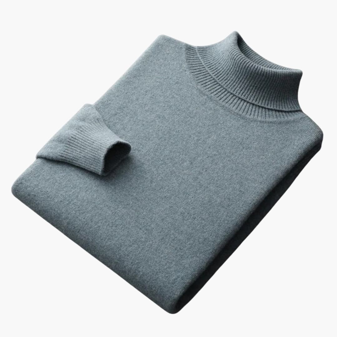 Men's fine knit turtleneck sweater with ribbed cuffs and hem, sleek minimal fit for layering