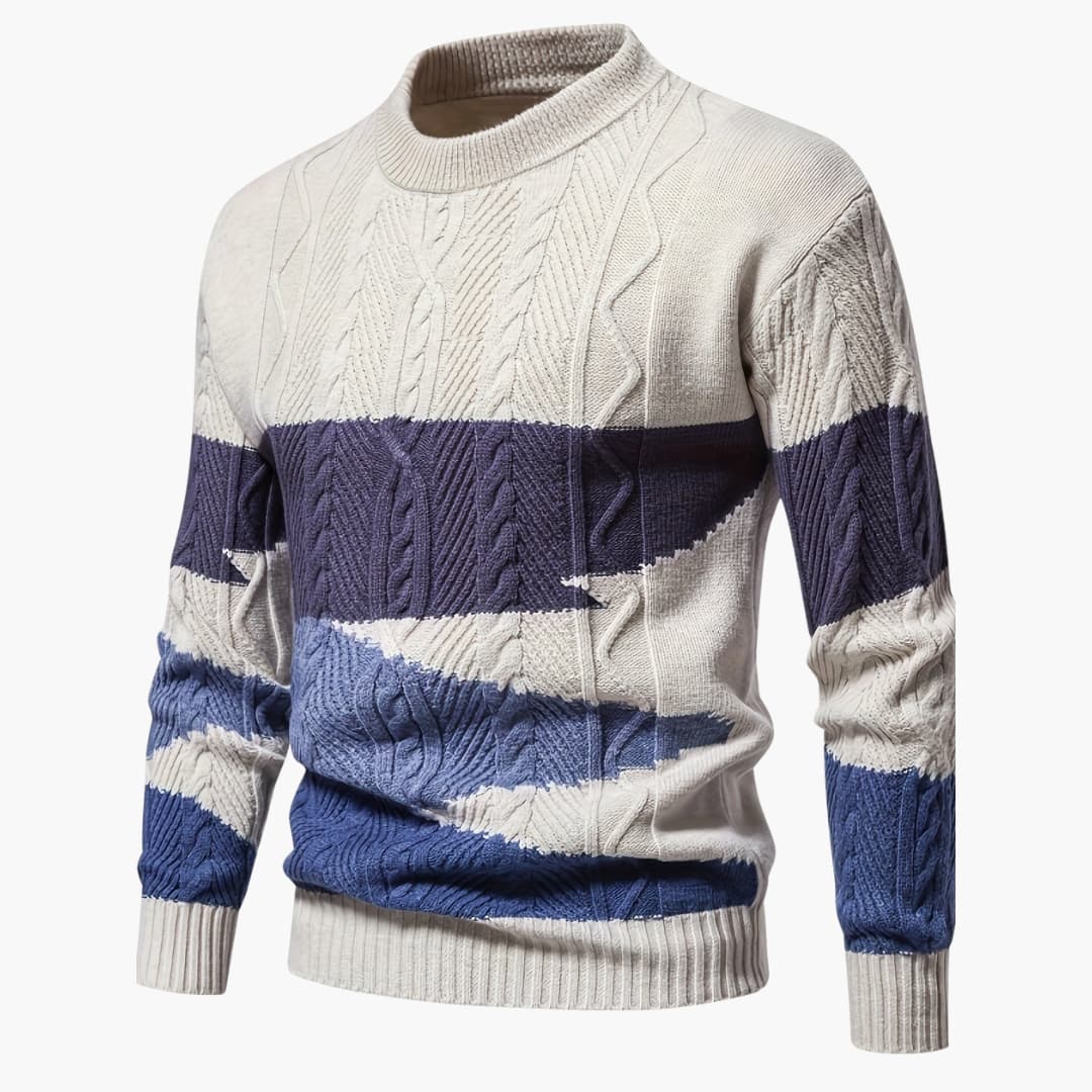 Men's cable knit pullover sweater round neck ribbed cuffs classic cozy everyday fit