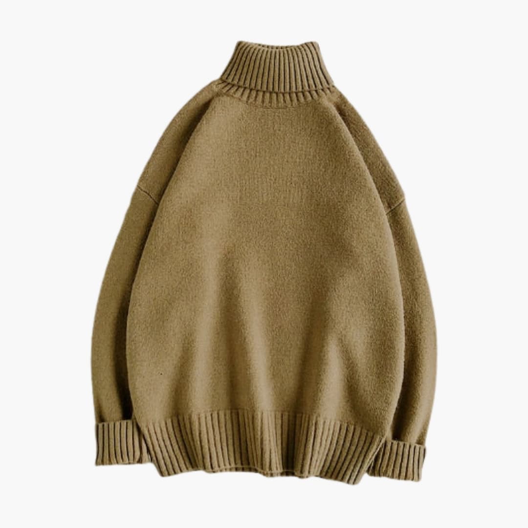 Men's roll neck sweater gray textured knit regular fit high collar for office casual winter wear