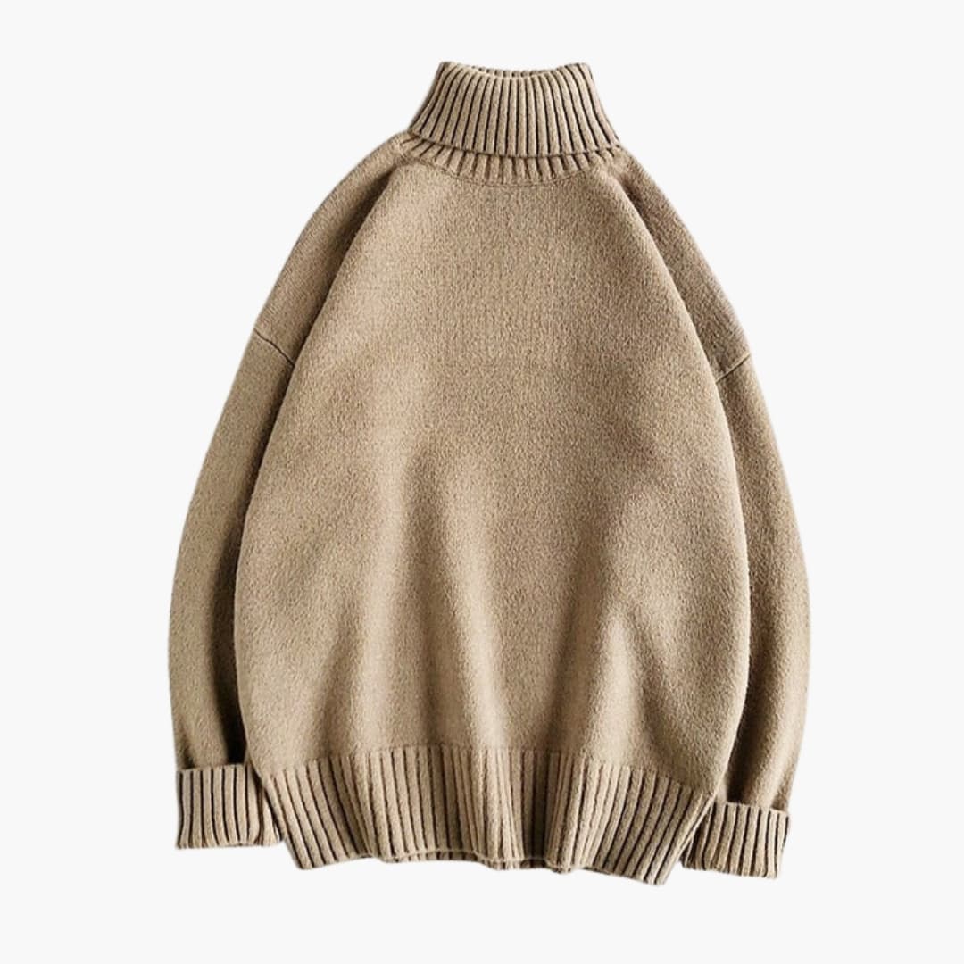 Men's roll neck sweater gray textured knit regular fit high collar for office casual winter wear