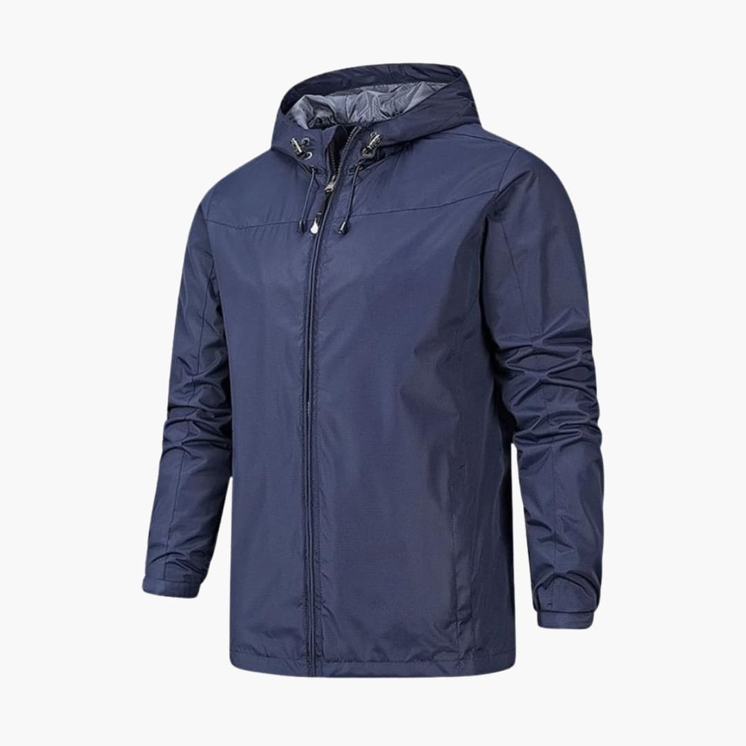 Men's lightweight water-resistant rain jacket full zip adjustable hood versatile everyday outerwear