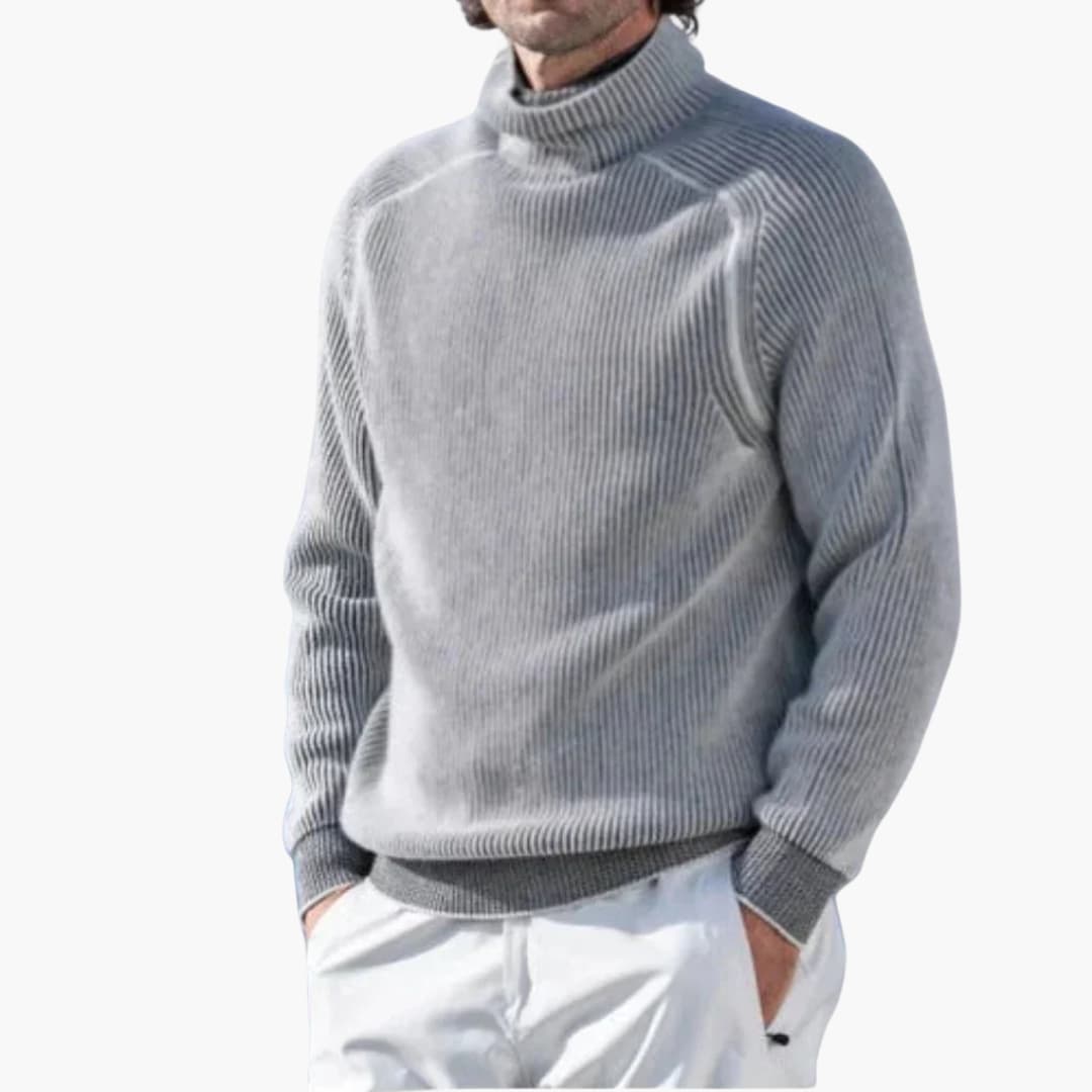 Men's ribbed turtleneck sweater long sleeves classic structured high collar versatile knit
