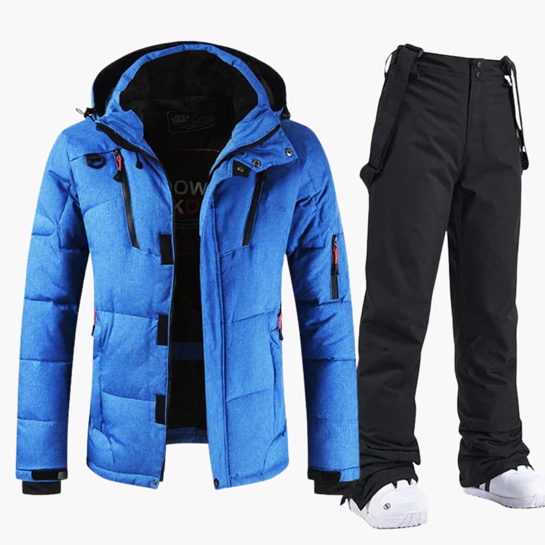 Men's ski set hooded jacket and pants coordinated two-piece full-zip winter woven finish