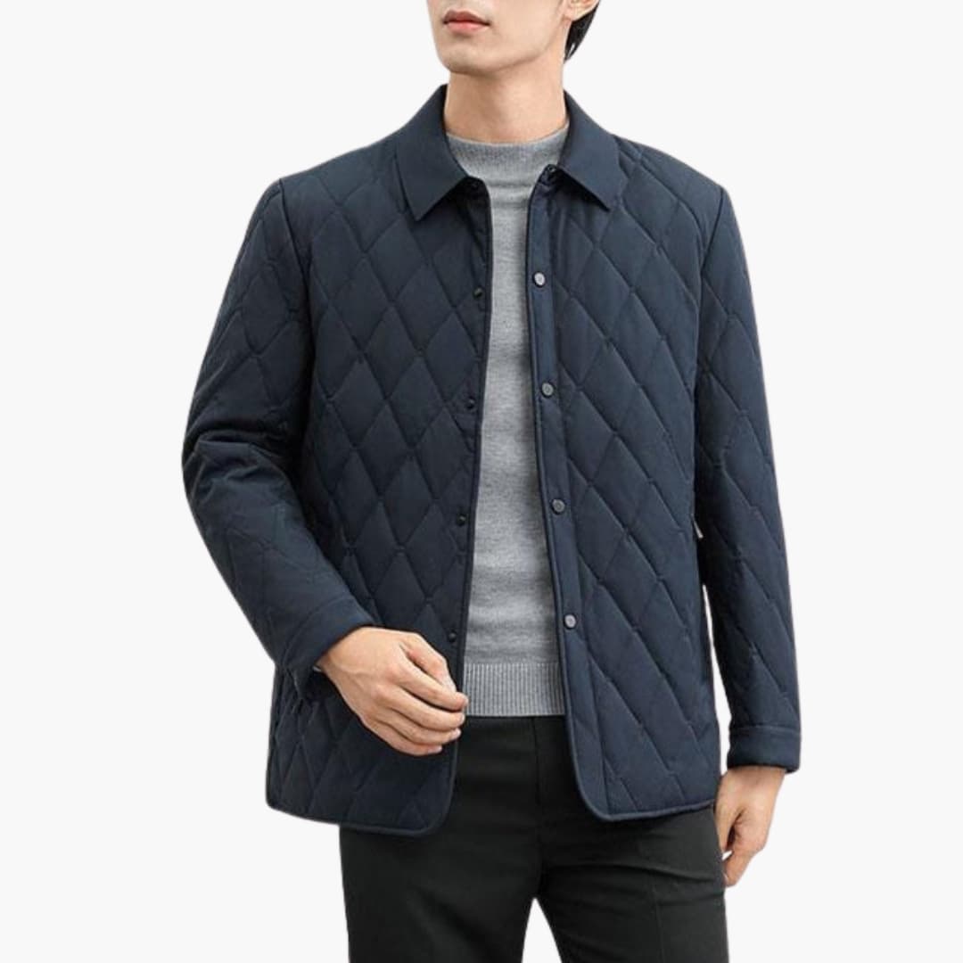 Men's classic quilted jacket structured lapel collar diamond quilting button closure piped pockets