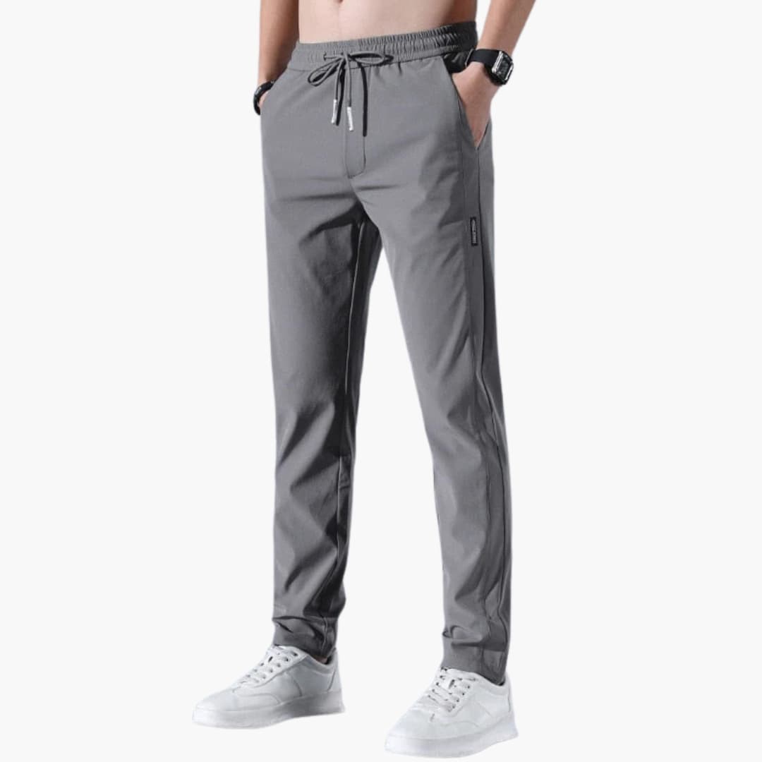 Men's straight-leg stretch trousers with elastic waistband and side pockets for all-day comfort