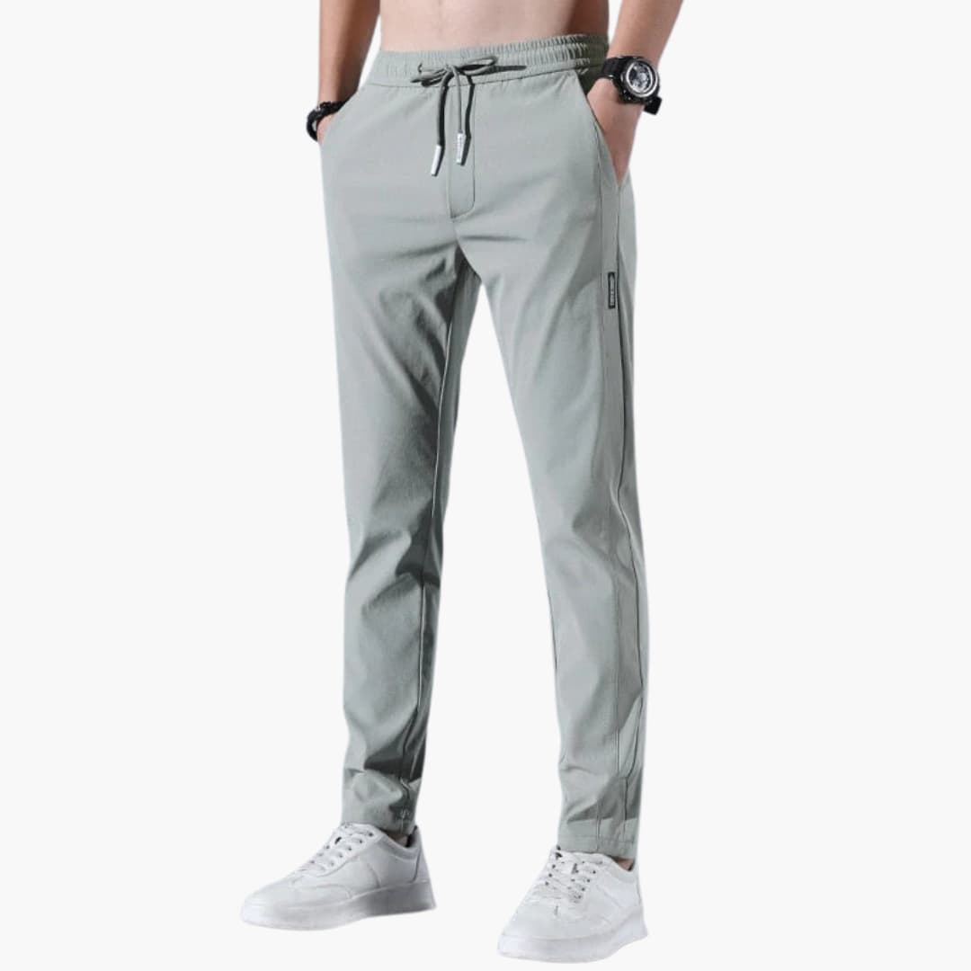 Men's straight-leg stretch trousers with elastic waistband and side pockets for all-day comfort