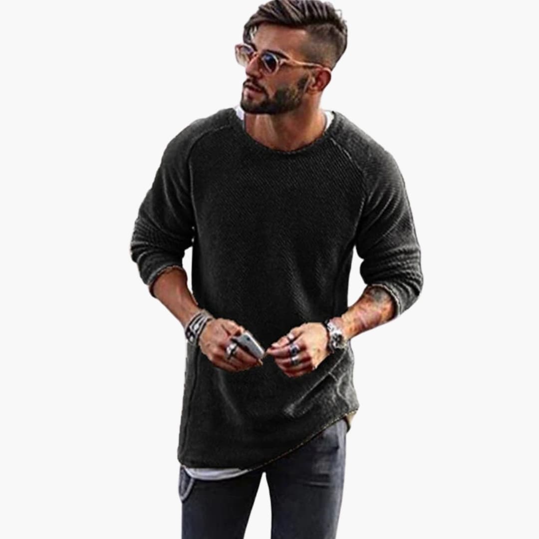 Men's classic knit sweater round neck ribbed cuffs long sleeve everyday casual comfort fit