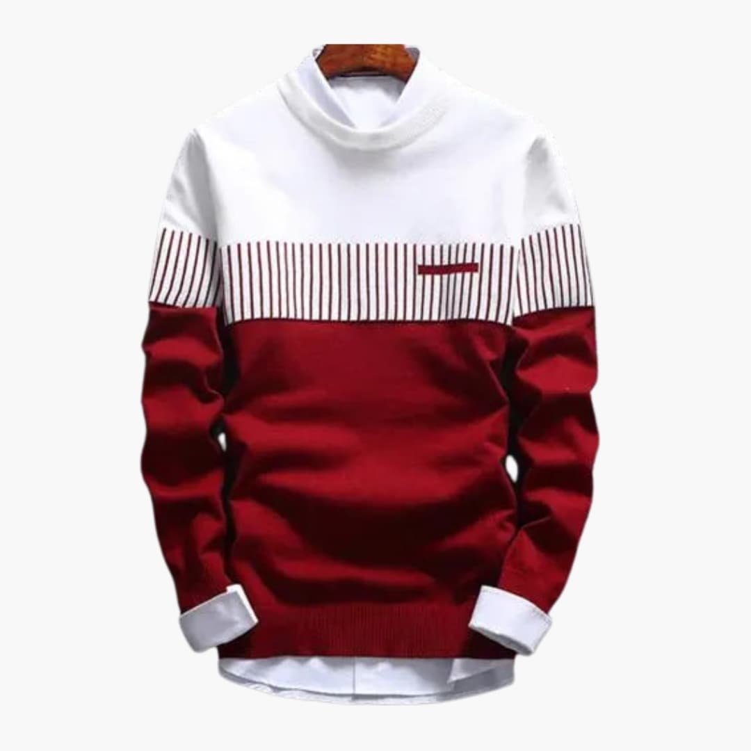 Men's slim fit knitted sweater block stripes round neck ribbed cuffs casual everyday essential