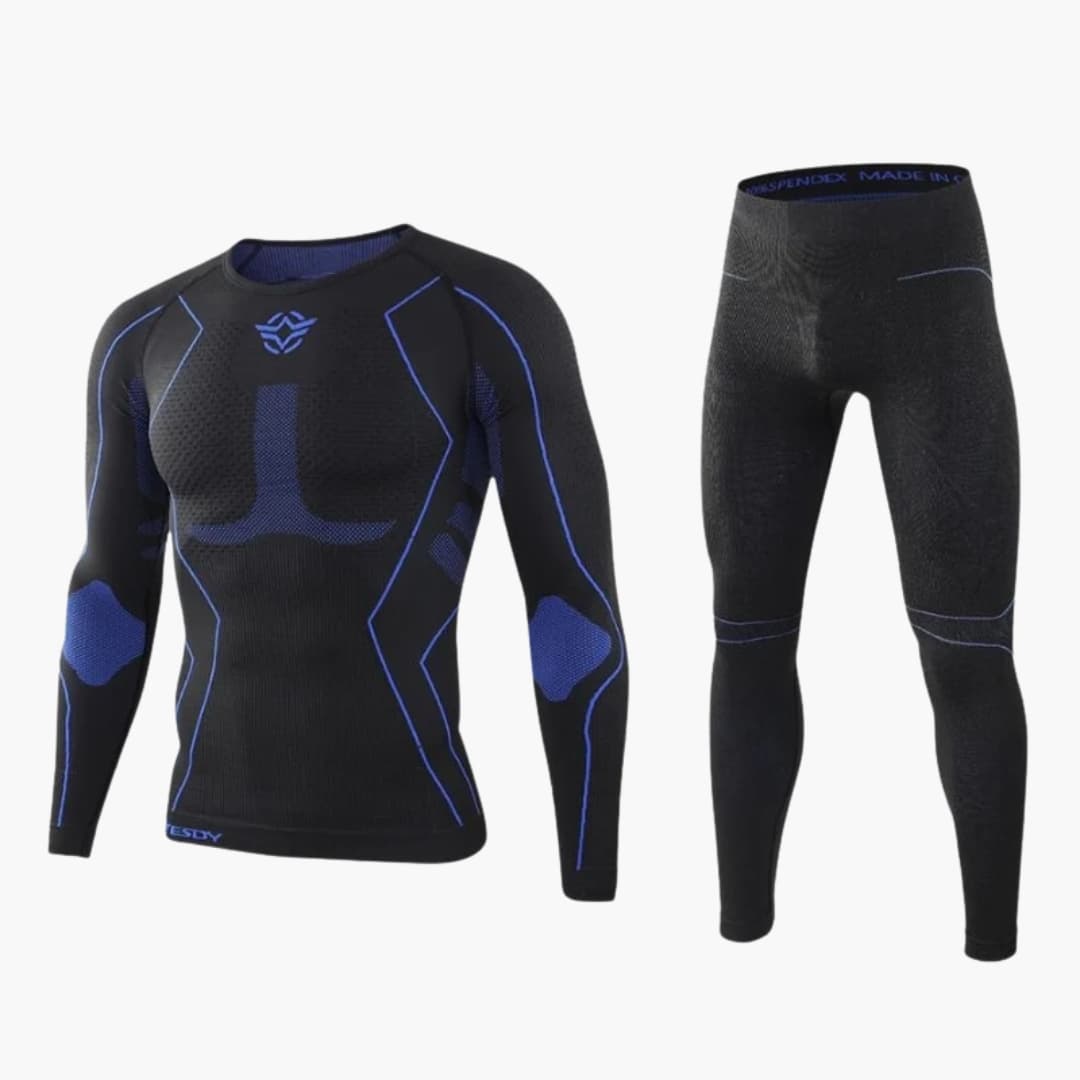 Men's gray thermal underwear set long sleeve shirt and pants cold weather base layer round neckline