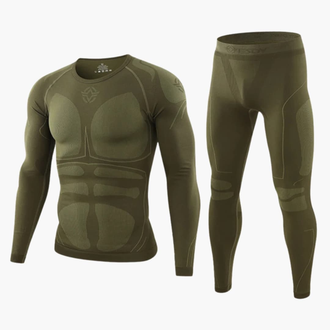 Men's thermal underwear set long sleeve shirt and pants cold weather base layer round neckline