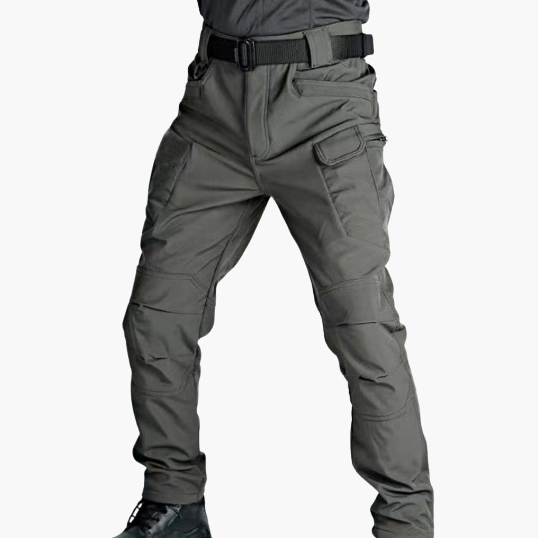 Men's gray hiking pants slim fit with reinforced knees and multiple pockets for outdoor use