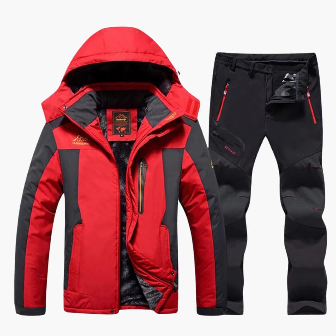 Men's fleece-lined zip-up jacket and elastic waist pants winter set, warm cozy two-piece outfit