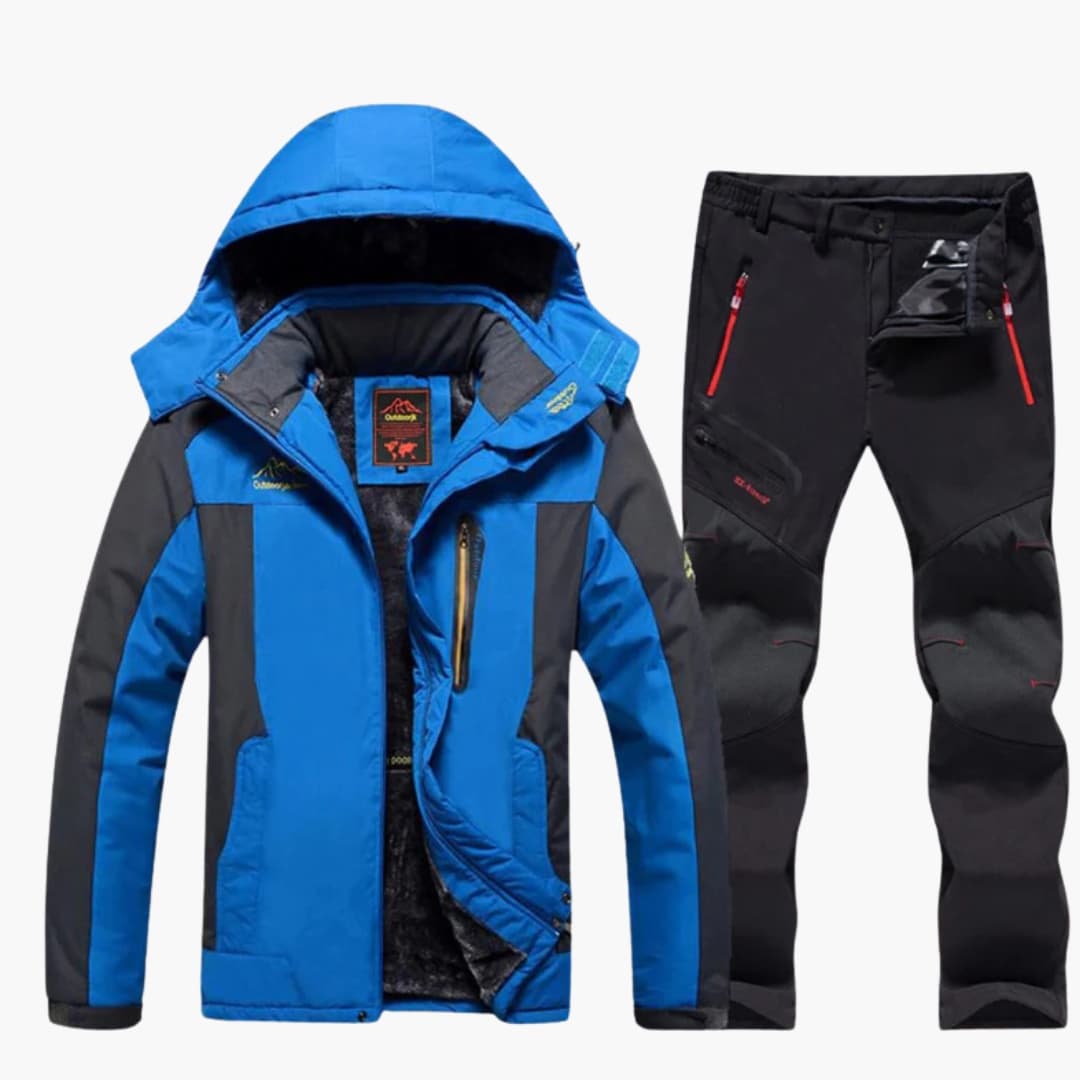 Men's fleece-lined zip-up jacket and elastic waist pants winter set, warm cozy two-piece outfit