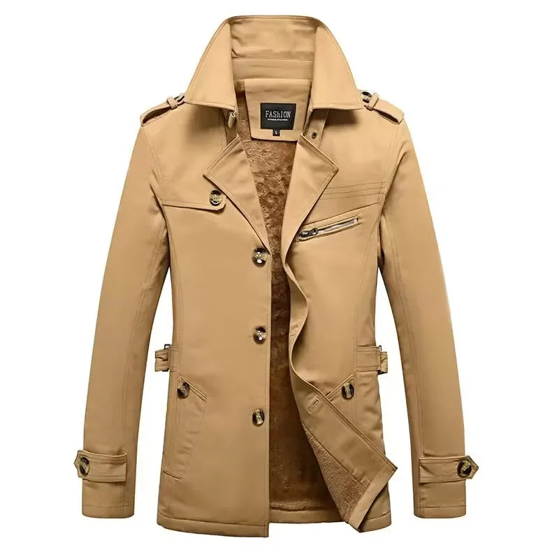 Men's navy cotton windbreaker coat turn-down collar slim business casual winter warmth