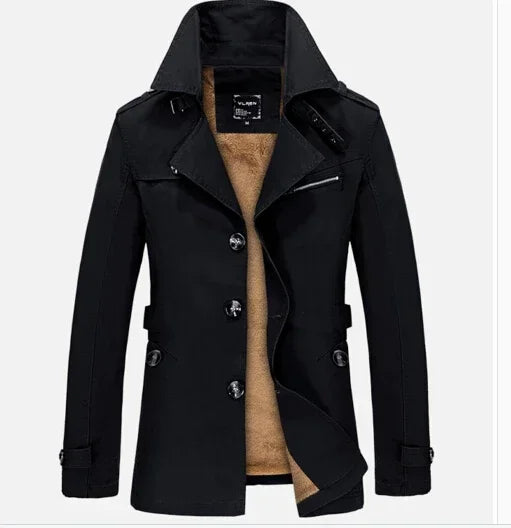 Men's navy cotton windbreaker coat turn-down collar slim business casual winter warmth