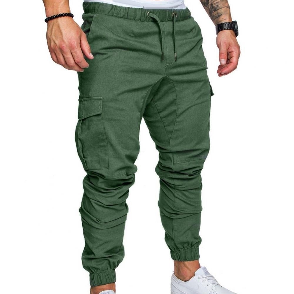 Men's cargo pants elastic waistband regular fit breathable fabric multiple functional pockets