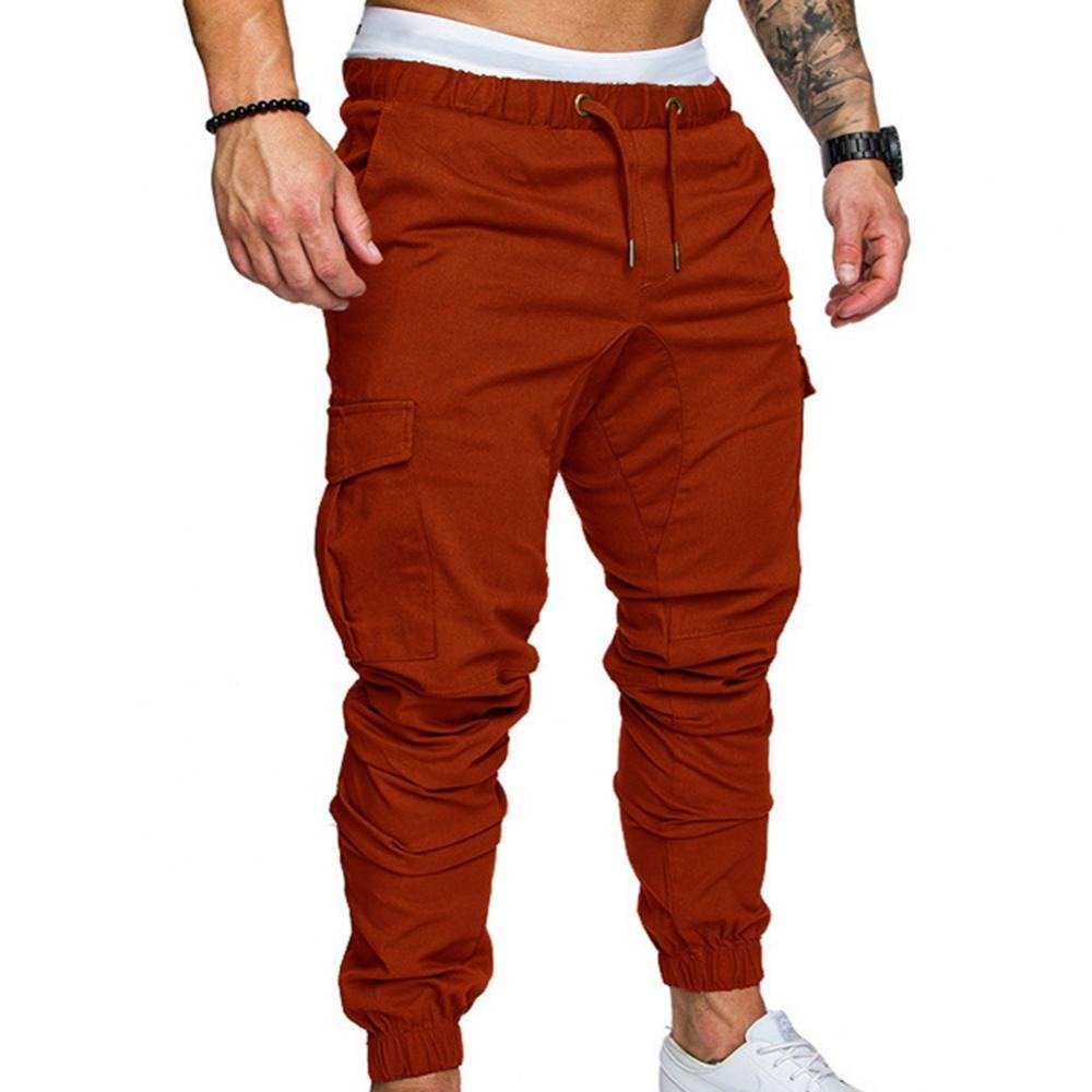 Men's olive cargo pants regular fit elastic waistband with multiple functional cargo pockets