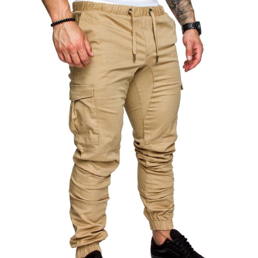 Men's cargo pants with elastic waistband, regular fit, multiple functional pockets for everyday wear