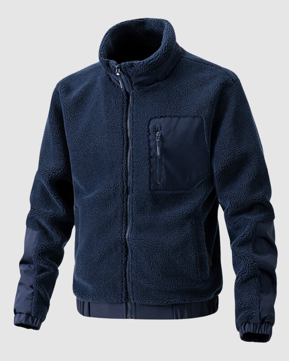 Men's lightweight fleece jacket regular fit sporty silhouette ribbed cuffs and hem for outdoor autumn winter