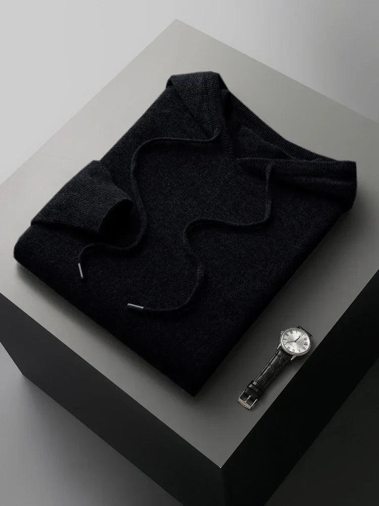 Men's gray merino wool hoodie slim fit ultra-soft breathable seamless construction casual wear