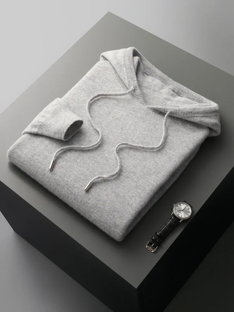 Men's gray merino wool hoodie slim fit ultra-soft breathable seamless construction casual wear