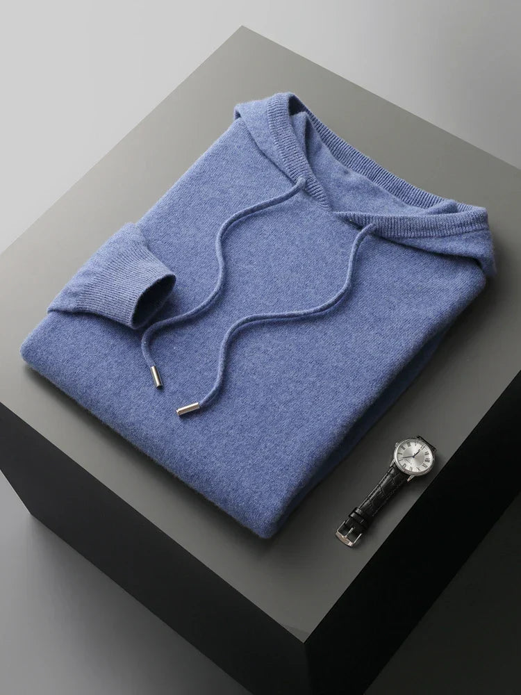 Men's gray merino wool hoodie slim fit ultra-soft breathable seamless construction casual wear