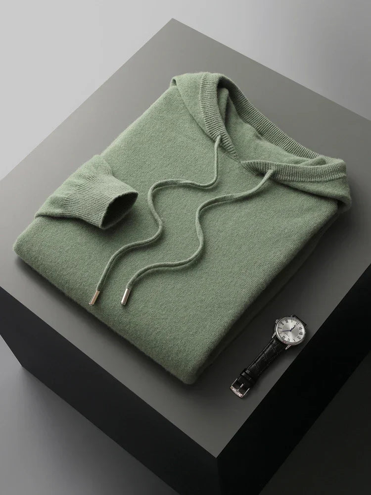 Men's gray merino wool hoodie slim fit ultra-soft breathable seamless construction everyday casual