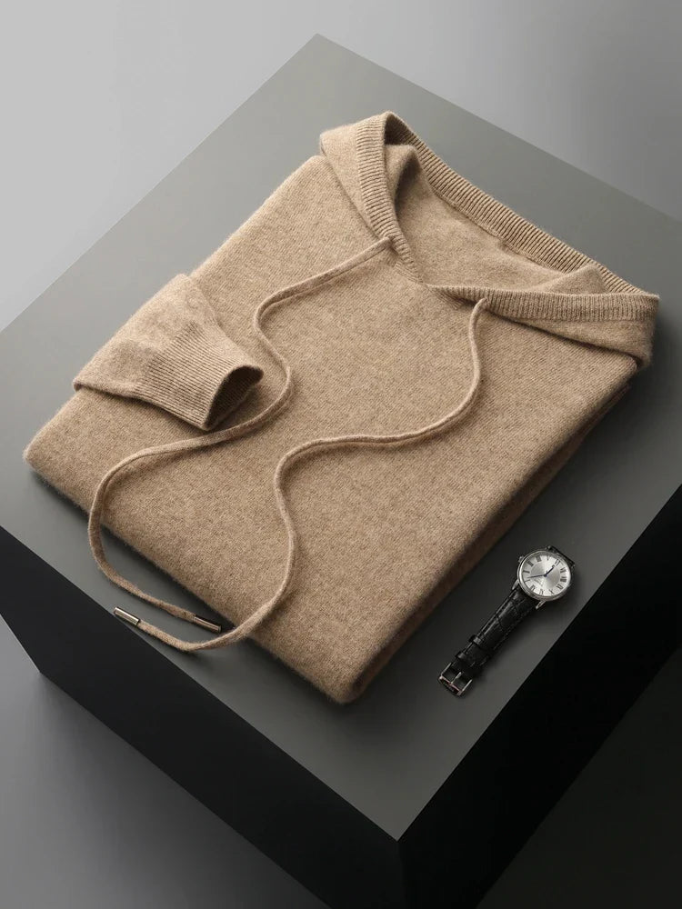 Men's gray merino wool hoodie slim fit ultra-soft breathable seamless construction casual wear