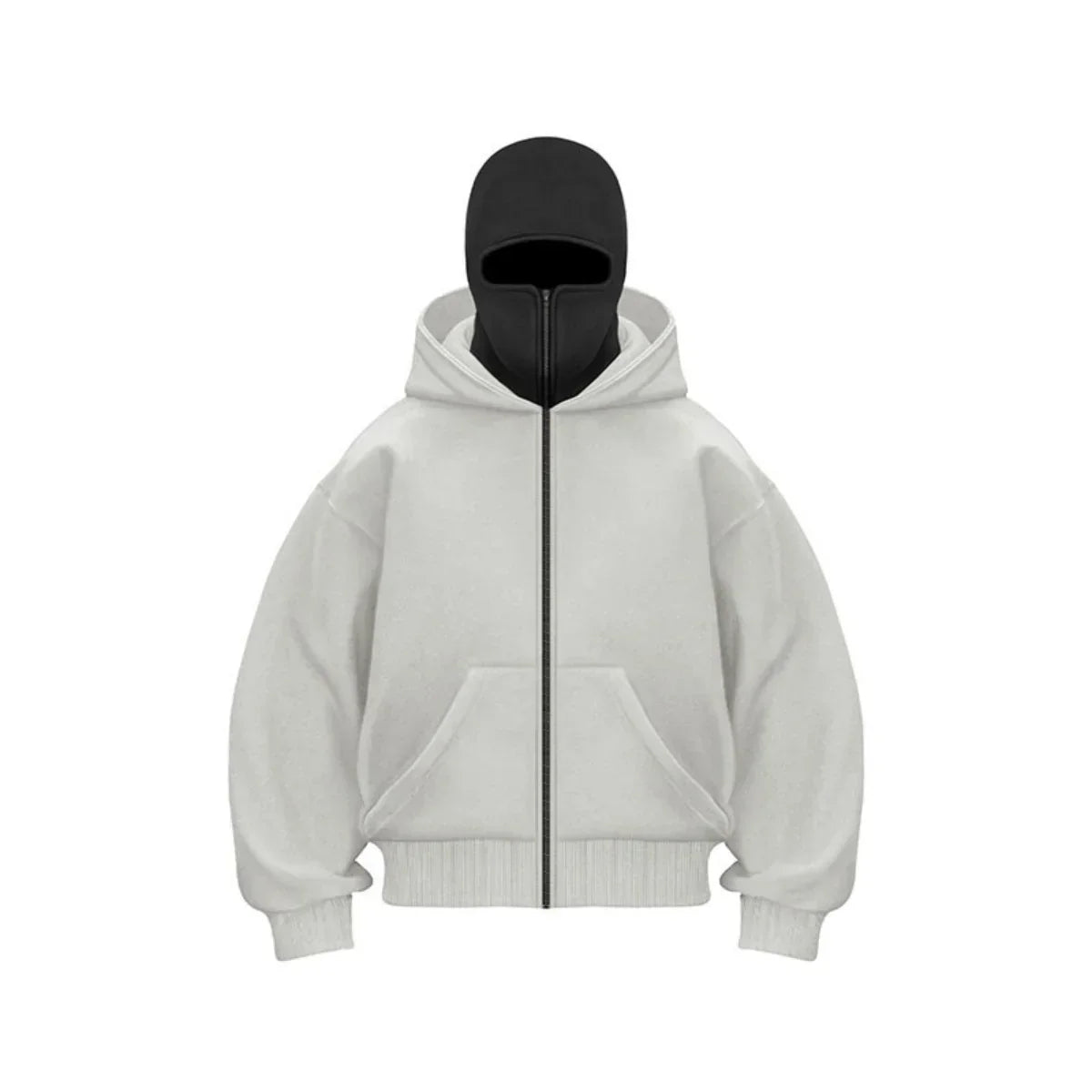 Men's black Y2K balaclava hooded sweatshirt with integrated face mask windproof streetwear