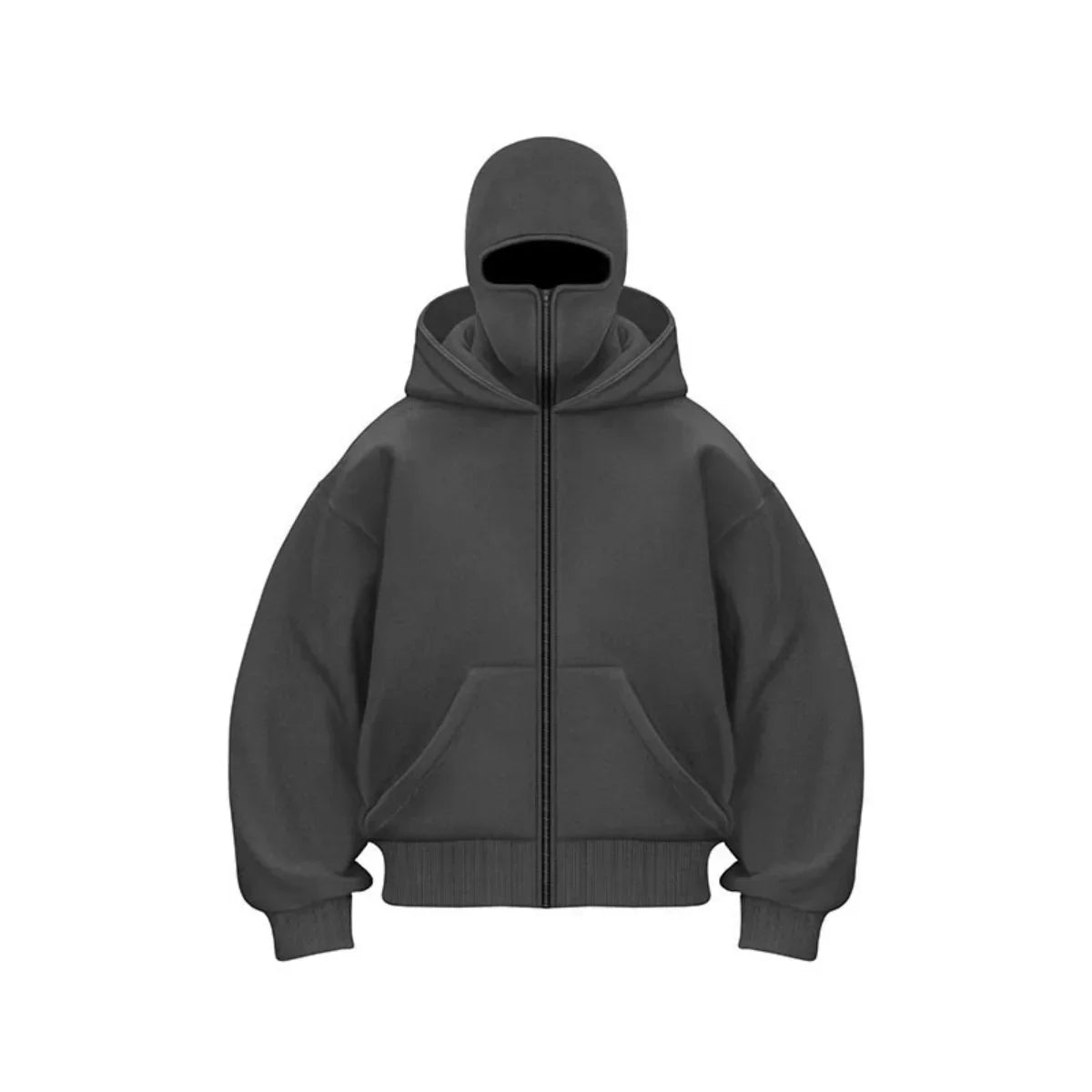 Men's black Y2K balaclava hooded sweatshirt with integrated face mask windproof streetwear