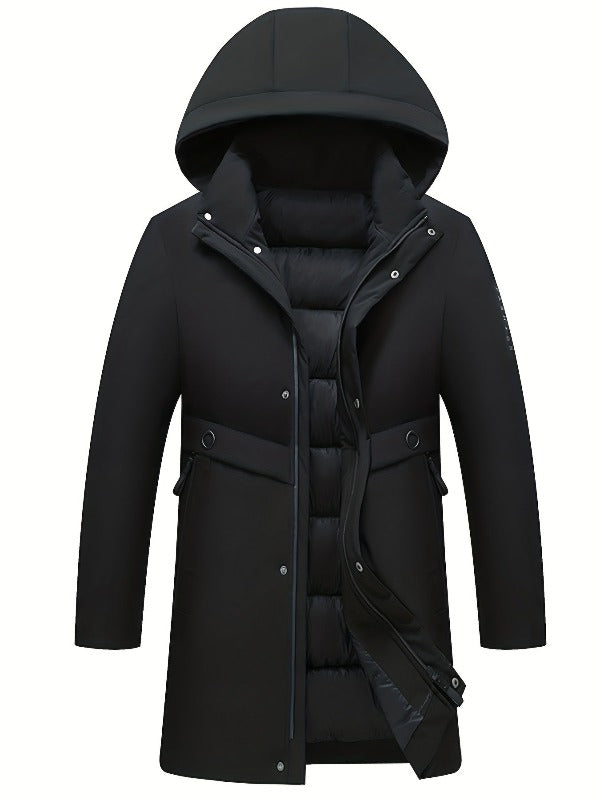 Men's insulated jacket with detachable hood, sleek urban fit for all-season warmth and style