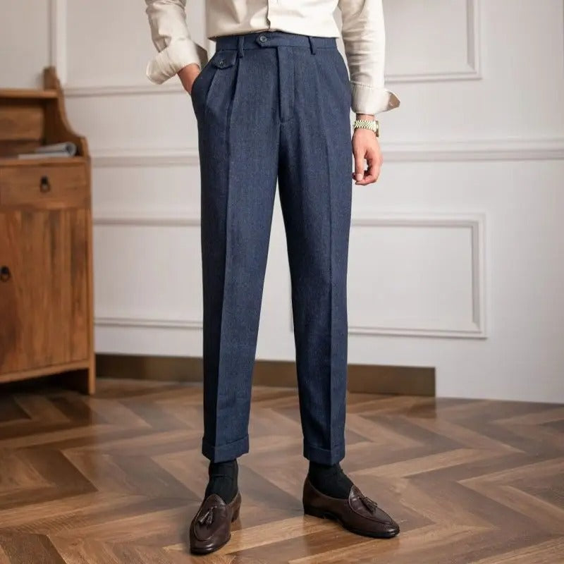 Men's classic wool blend trousers straight relaxed fit elegant tailored style for formal smart-casual wear