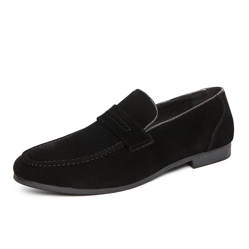 Men's brown faux suede loafers comfort fit slip-on elegant casual shoes refined silhouette