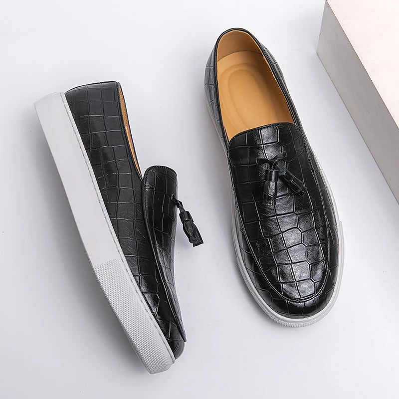 Men's faux leather Italian loafers slip-on style with driving moccasin construction for modern comfort