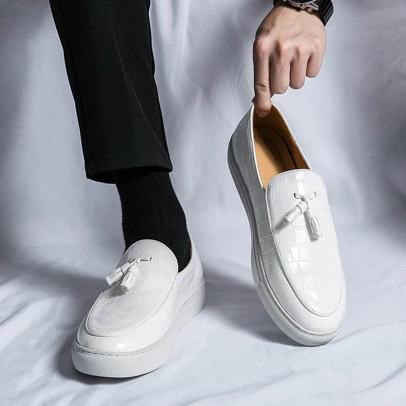 Men's faux leather Italian loafers slip-on style with driving moccasin construction for modern comfort