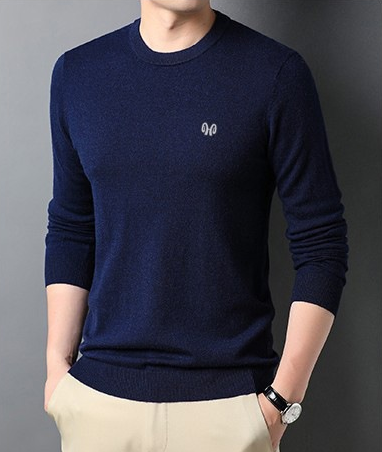 Men's classic cotton crew neck pullover in neutral tone, relaxed loose fit for everyday comfort