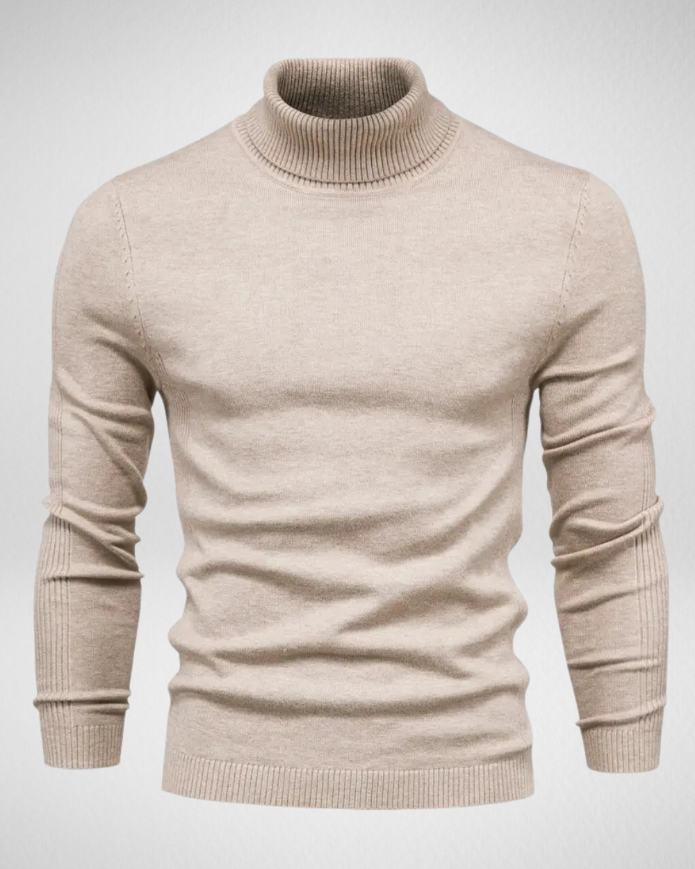 Men's slim-fit turtleneck sweater in soft knit fabric, sleek modern silhouette for smart casual style