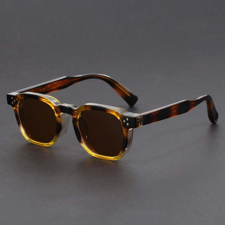 Men's boho retro sunglasses UV400 polarized, multi-angled plastic frame vintage-inspired silhouette