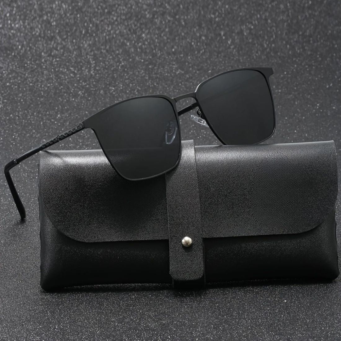 Men's square polarized sunglasses stainless steel frame TAC lenses glare-reducing elegant minimalist design