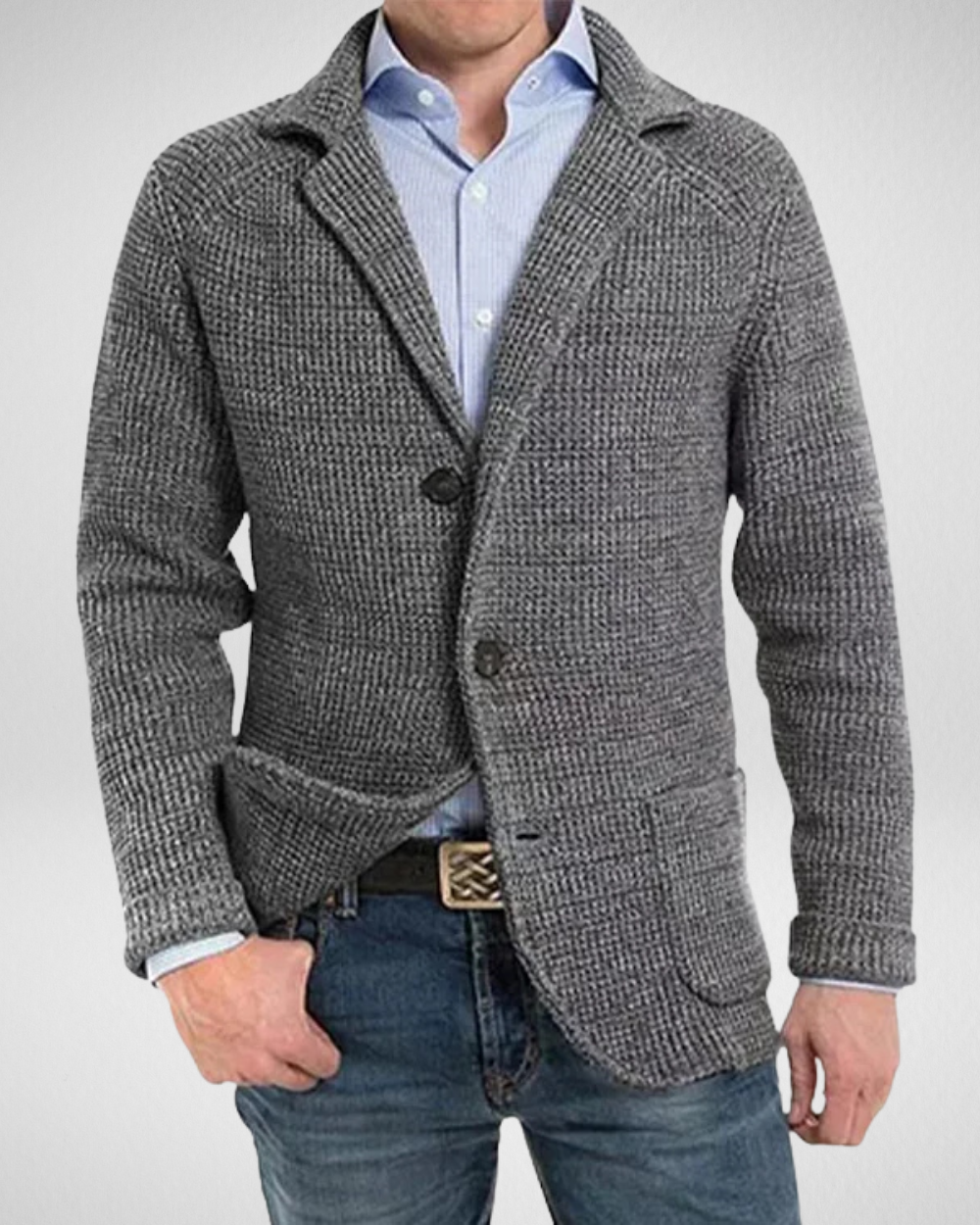 Men's knit blazer regular fit in neutral tone, soft fabric blend for business or casual weekend wear