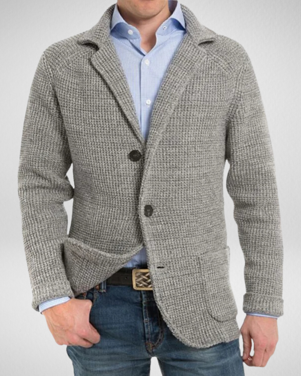 Men's knit blazer regular fit in neutral tone, versatile business casual layering piece with soft fabric
