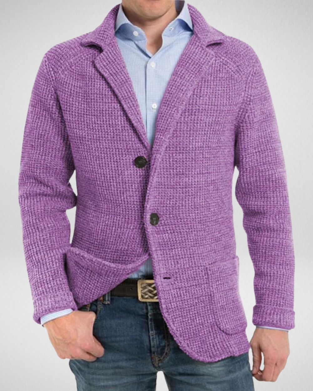 Men's navy knit blazer regular fit with soft fabric texture, versatile business casual wardrobe essential