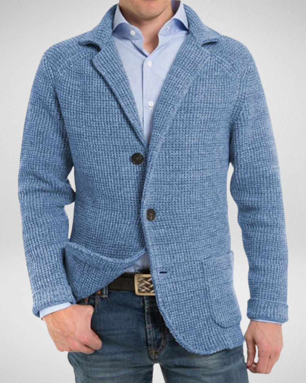 Men's navy knit blazer regular fit soft fabric versatile business casual wardrobe essential