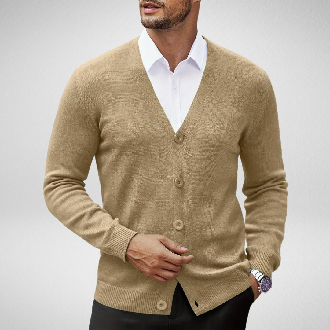 Men's gray soft knit cardigan modern fit button closure classic versatile layering piece