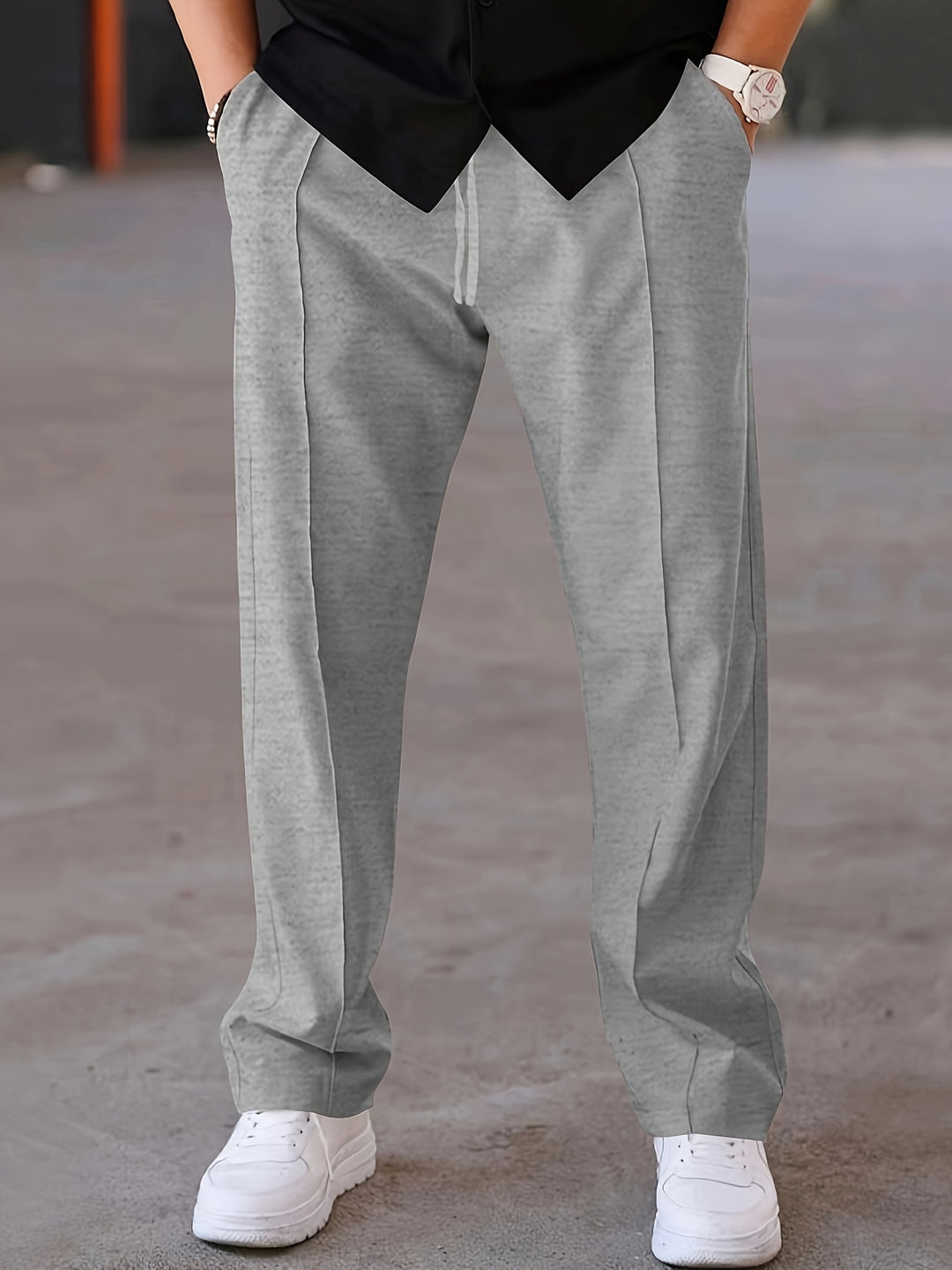 Men's vintage-style pants regular fit drawstring elastic waistband breathable polyester timeless elegance
