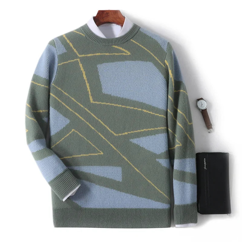 Men's extra-fine merino wool crewneck sweater, soft cable-knit design for casual everyday warmth