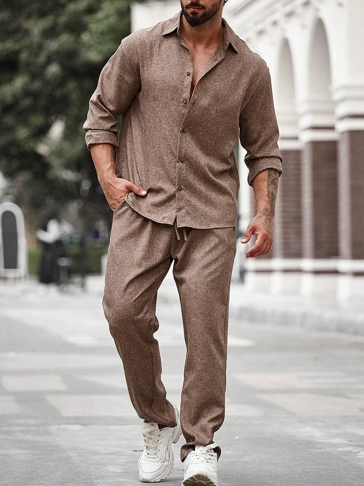 Men's two-piece casual suit breathable fabric relaxed fit elastic waistband everyday comfort set